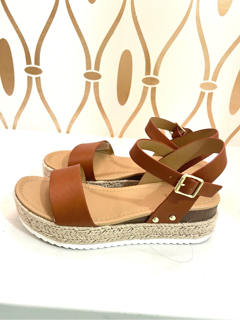 Womens Brown Leather Espadrille Platform Sandals by Soda - Picture 8 of 12